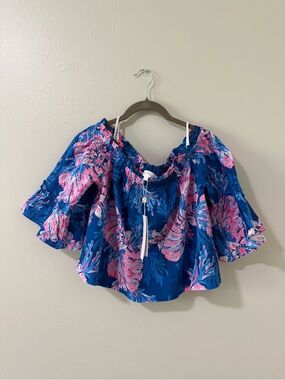 Lilly Pulitzer Blue and Pink crop top Off-Shoulder Floral